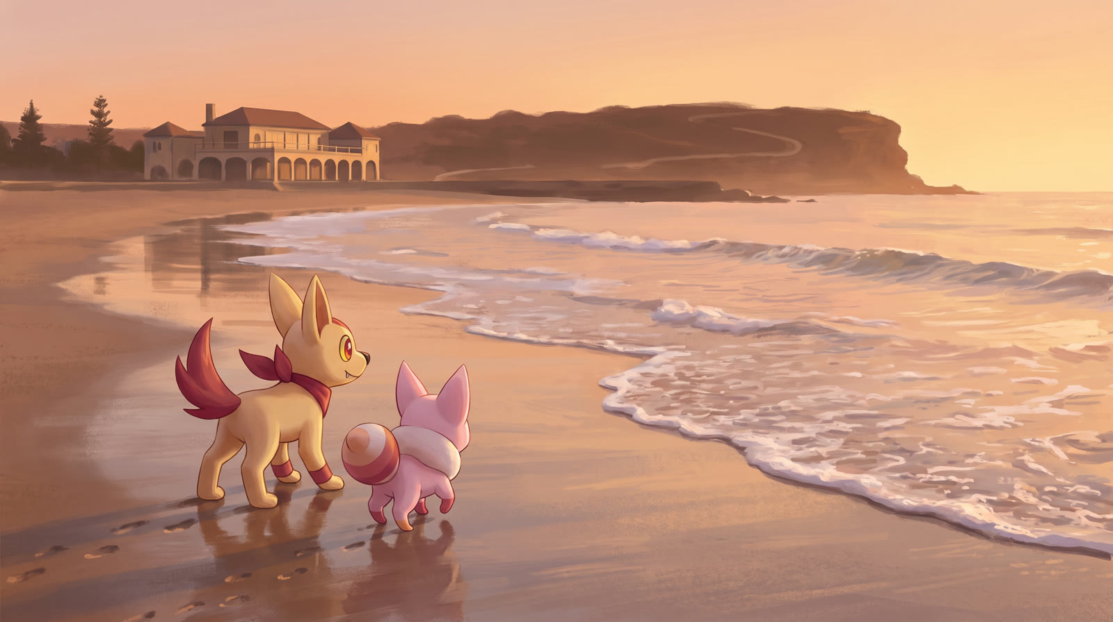 Barkindle and Yarmeow on Bondi Beach at golden hour