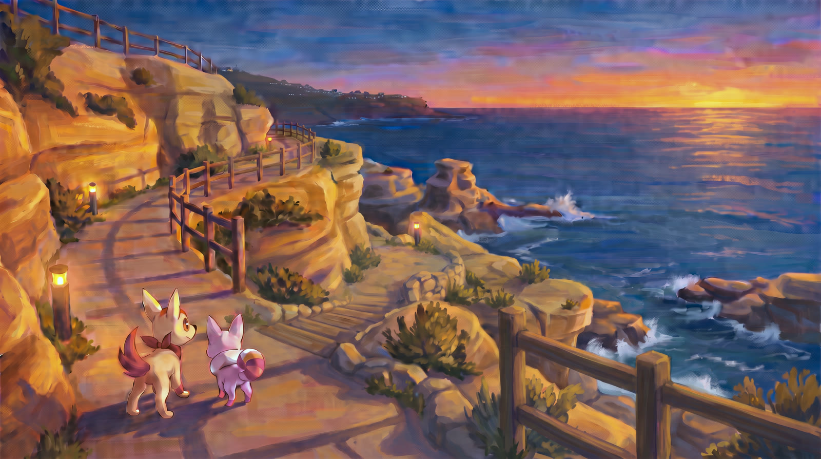 Coastal cliff path at dusk