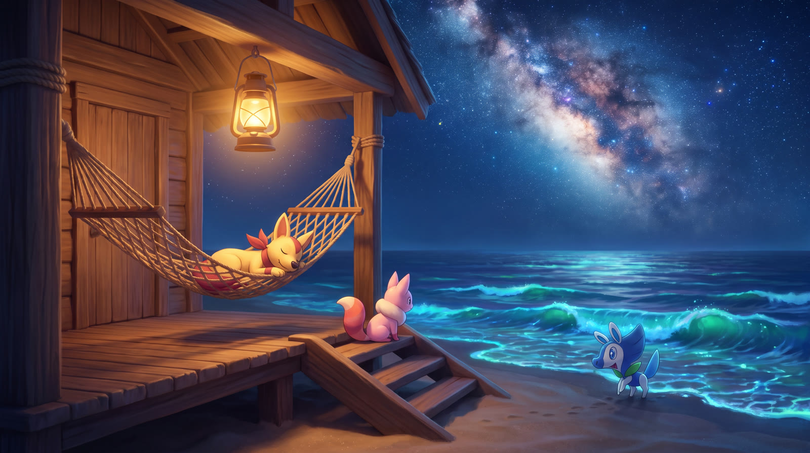 Beach hut at night